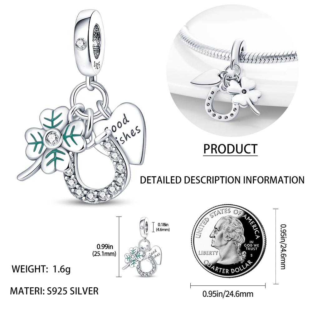 Copper Green Horseshoe Clover Pendant Charms Fit Originalbracelet Charm Beads Necklace Diy Female Jewelry