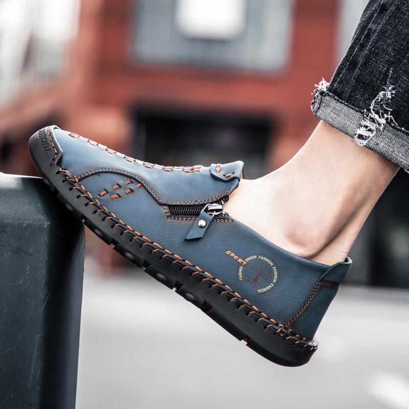 Handgenähte weiche Lederschuhe für Herren, bequeme Loafer, lässige Fahrschuhe, Mokassins, flache Schuhe für Herren
