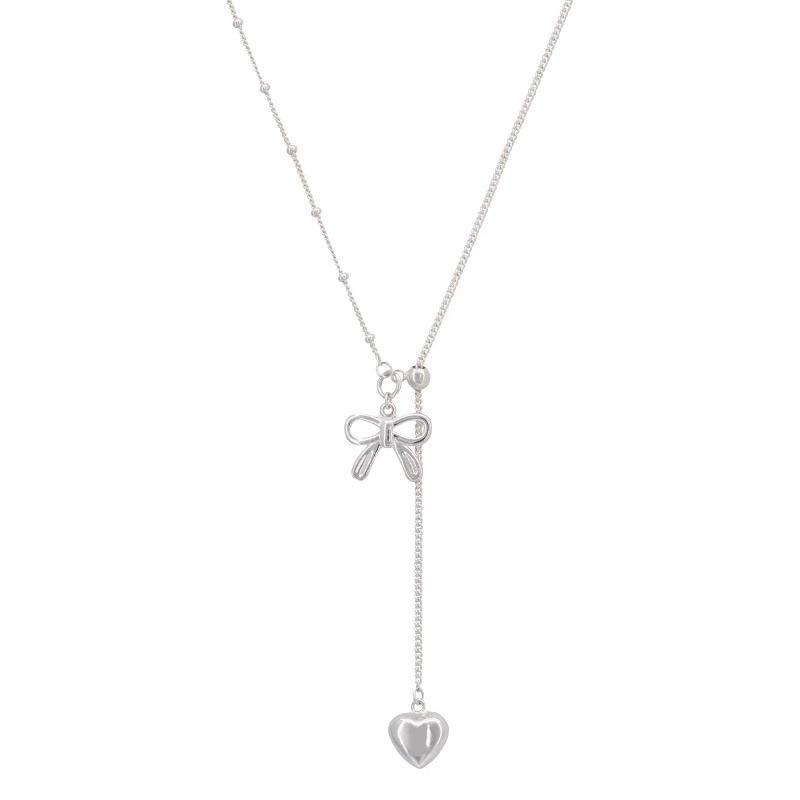 VENTFILLE 925 Sterling Silver Bow Necklace For Women Sweet Cool Tassel Love Fashion Classic Jewelry Gift Dropshipping