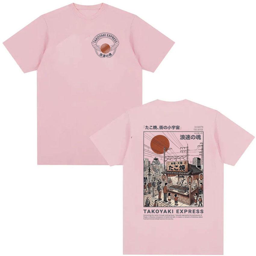 Takoyaki Express Osaka Dotonbori Logo Graphic T Shirts Retro Japanese Ukiyoe Street Print Short Sleeve Unisex Women Cotton Tshirt