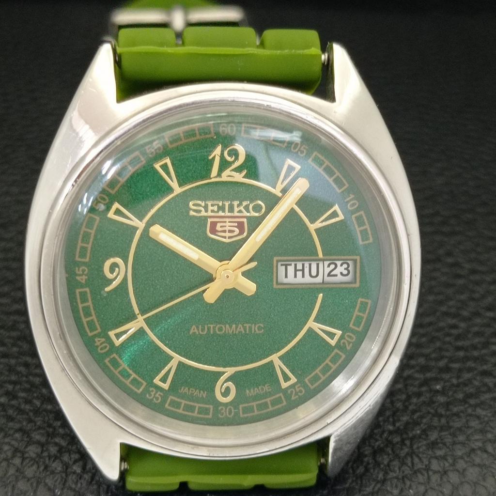 JAPAN VINTAGE SEIKO 5 AUTOMATIC 6349A MENS GREEN COLOR DIAL WATCH a702330-5 R124-a702330