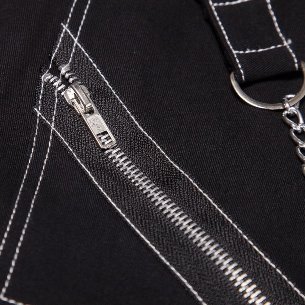 2025 Men's Hip Hop Rock Punk Gothic Pants Cotton Casual Pants Buckle Zip Chain Strap Trousers Men Streetwear Daily Cargo Pants
