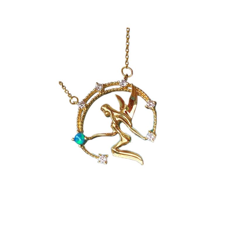Niche Design Angel Pendant Necklace: Women's S925 Sterling Silver, Gold-Plated, Light Luxury, Vintage Clavicle Chain
