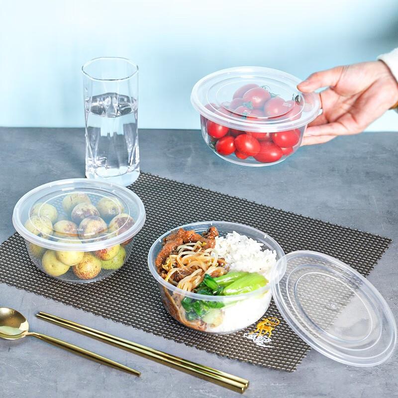 Fangcaodi Disposable Round Takeout Boxes, 620ml*40 Pieces, Plastic Containers for Meals, Dumplings, Tangyuan, with Lids
