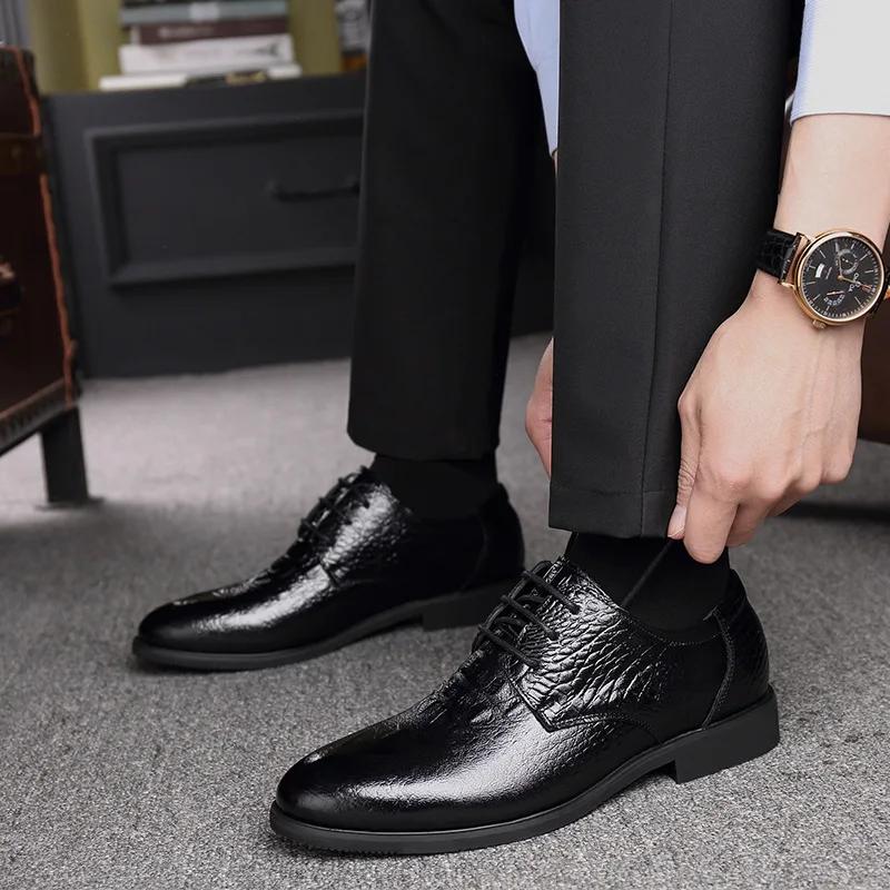 

Модная платформа из коровьей кожи, мужские броги, дизайнерские туфли на мягкой подошве для бизнеса, мужская модельная обувь, модные мужские свадебные туфли с острым носком 38