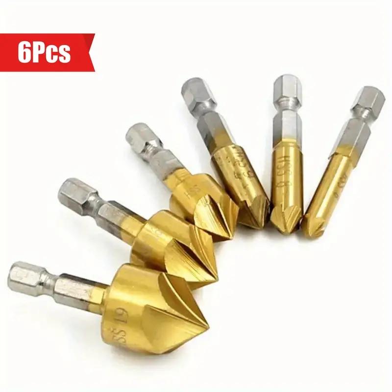 

Зенковочное сверло Набор зенковочных сверл 6 шт. Хвостовик 1/4 Шестигранный HSS 5 канавок Зенковка 90 градусов Инструмент для центровки
