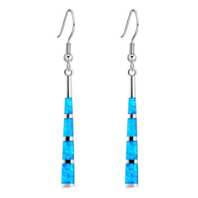 Klassische Quasten Gestreift Blau Feueropal Lange Hängeohrringe für Frauen Verlobung Hochzeit Party Schmuck Geschenke Drop Shipping