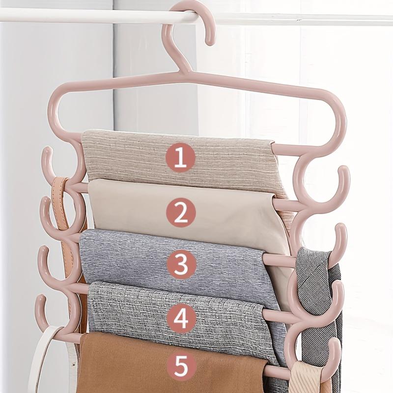 5-layer Multifunctional Pants Storage Rack with 8 Hooks. Storage of Household Clothes, Scarves, and Towels To Save Space
