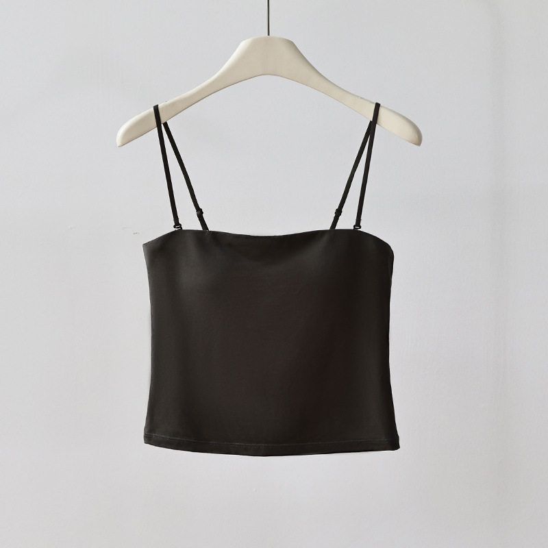 

Modal Cool-Touch Camisole for Women, 2025 New Summer Style, Suitable for Outerwear, with Chest Pads to Cover Side Breasts Ebony Brown - Short Length XL (60-70kg)