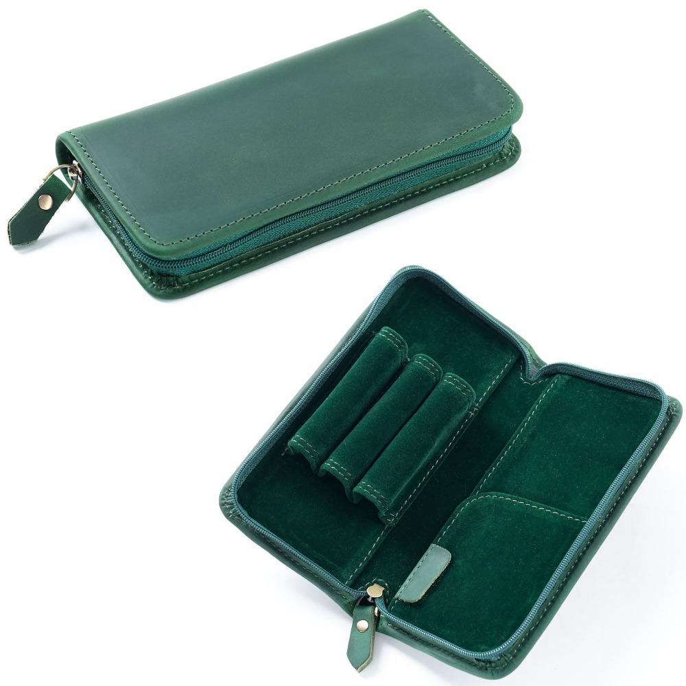 

Top Layer of Cowhide Cowhide Pen Bag 3 Slots Pen Holder Organizer Pen Pouch Stationery Organizer зелений