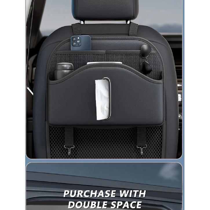 SEAMETAL PU Leather Car Seat Back Organizer Multi-functional Auto Seat Headrest Hanging Storage Bag With Tissue Box Drink Holder