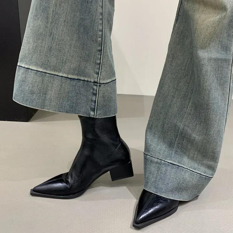 Pointed Toe Women Slim Ankle Boots Fashion Square Low Heel Ladies Elegant Back Zippers Short Booties Women'S Footwear