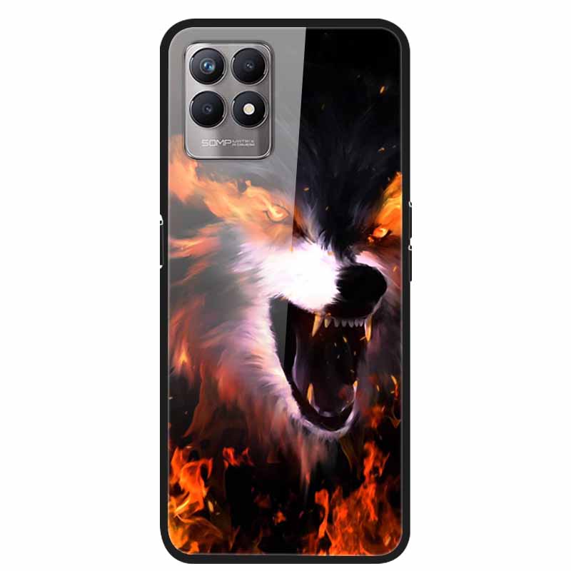 For Realme 8i Case Tempered Glass Hard Clear Phone Case For OPPO Realme 8i RMX3151 Realme 7 Pro Animals Wolf Shockproof Coque