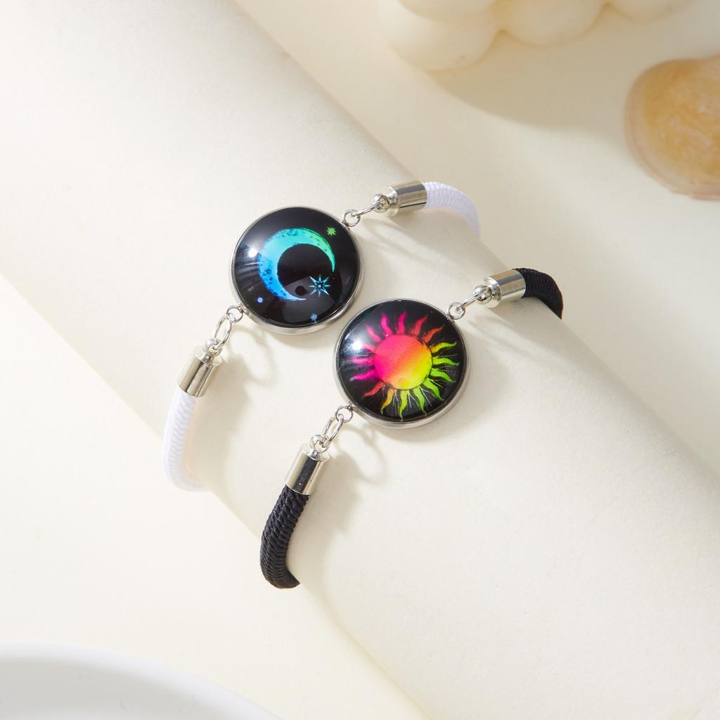 No Ip Handcrafted Metal Couple Bracelet With Glowinthedark Sun And Moon For Romantic Gift