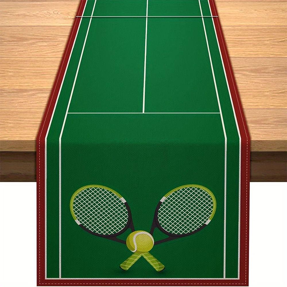 Jingyue Pet Summer Tennis Court Pattern Linen Table Runner Sports Party Decor Washable Kitchen Dining Table Runners Dresser Scarf Home Decor