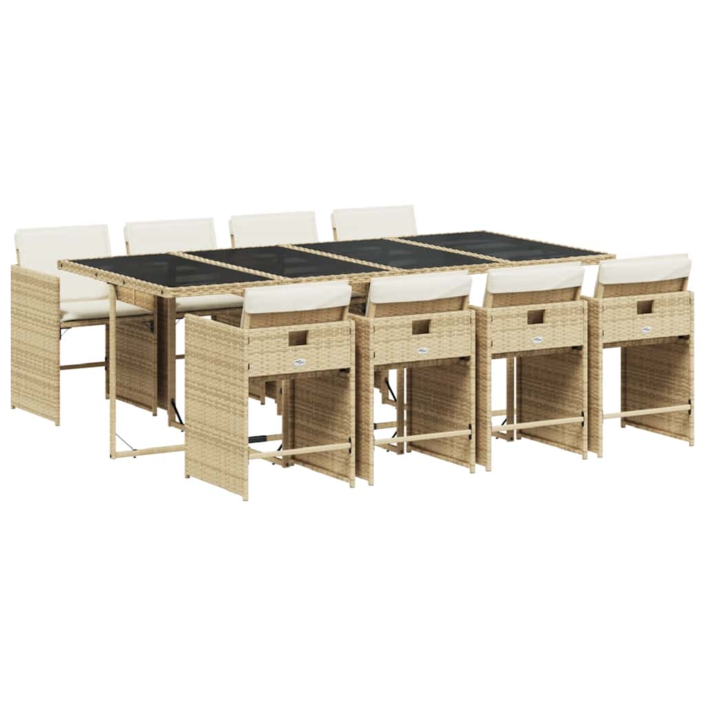 Vidaxl 9-Cz. Garden Furniture Set With Cushions, Beige, Poly Rattan