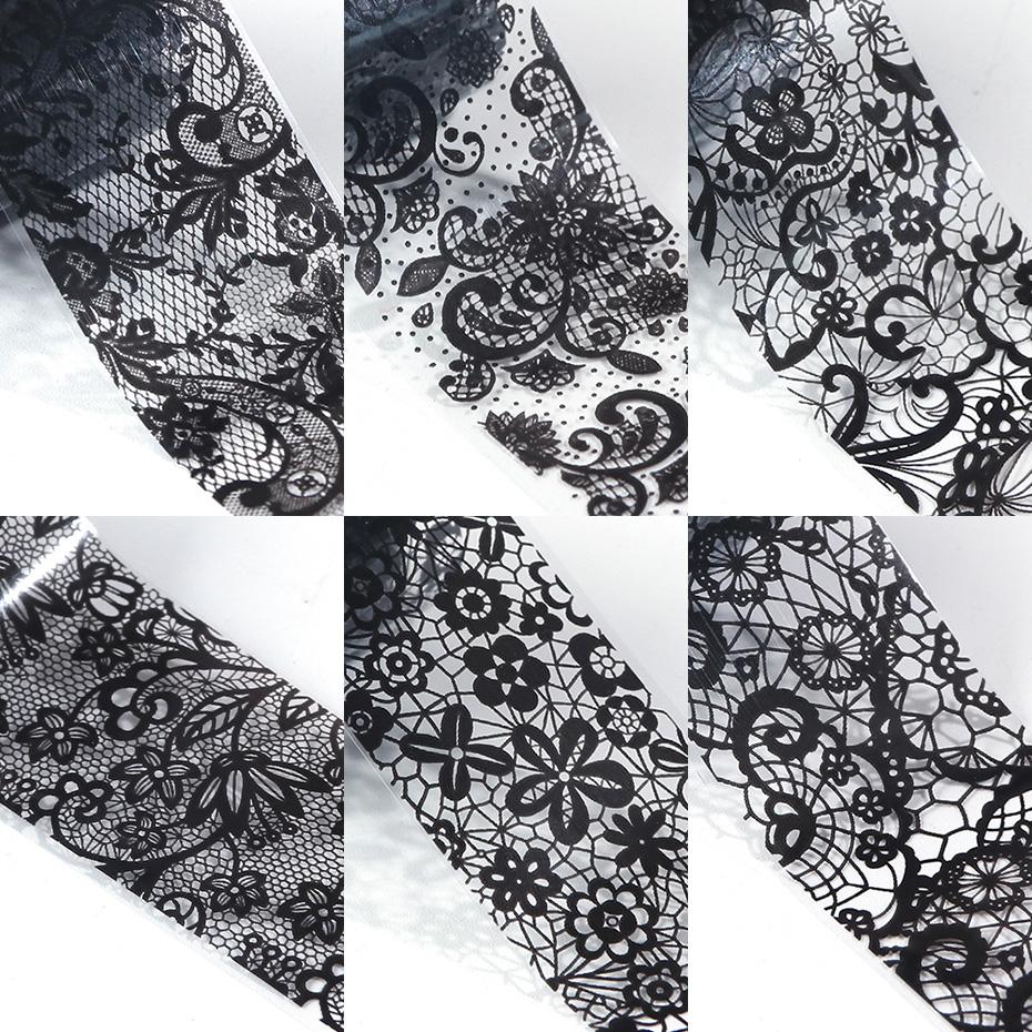 10 Rotoli/Scatola Set di Fogli di Pizzo Bianco Nero per Nail Art Fogli Trasferibili per Unghie Carta per Manicure Fai da Te Accessori per Decorazioni Unghie