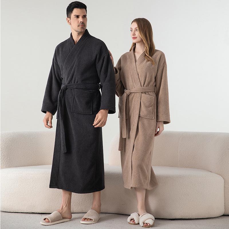 Cozy Velvet Bathrobe: Unisex Fleece-Lined, Thick Warmth for Autumn & Winter