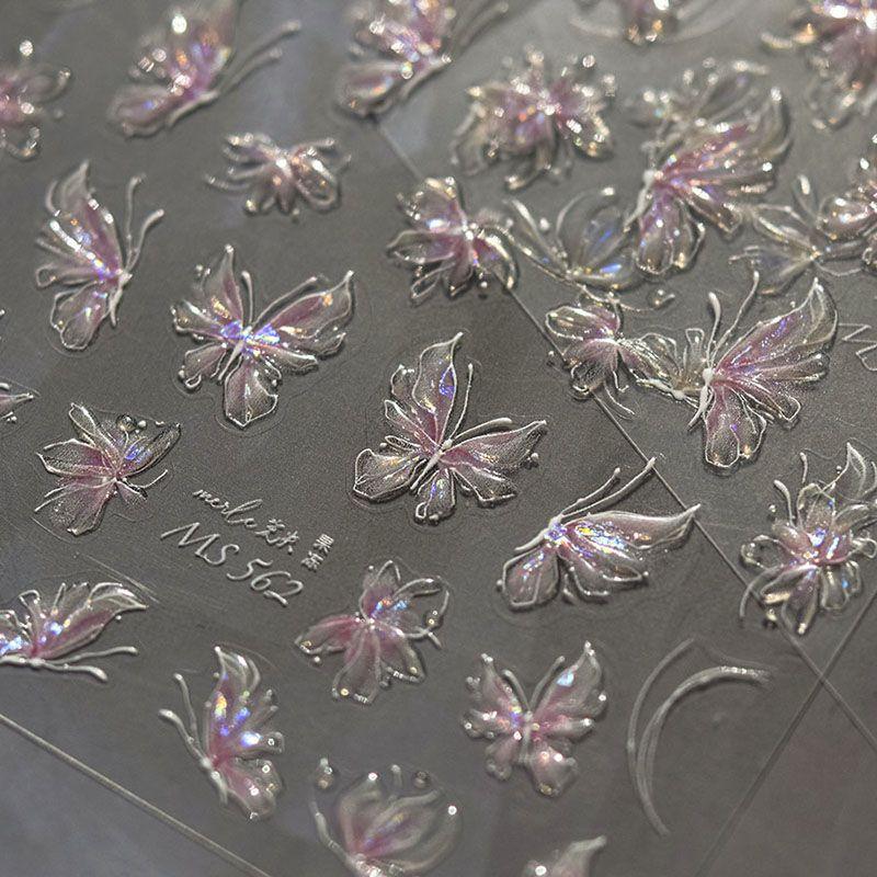 

Shell Light Fairy Butterfly Nail Sticker Tomoni Relief Adhesive 5D Japanese Style Transparent Color Nail Sticker Decorations Pink Butterfly 562((Jelly shell light))