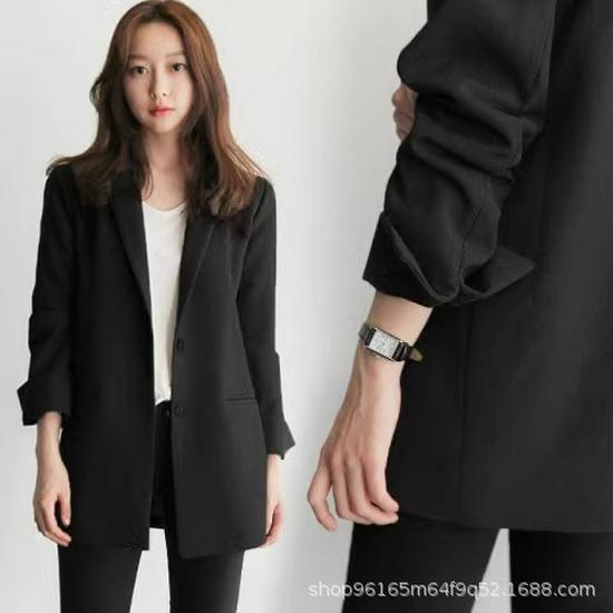 

Women s Korean Style Loose Black Blazer Jacket for Work and Interviews XL чёрный