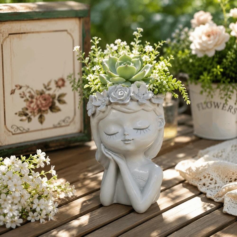 Resin Plant Pot Candle Holder Storage Can Pretty Girl Desktop Ornaments Garden Pots