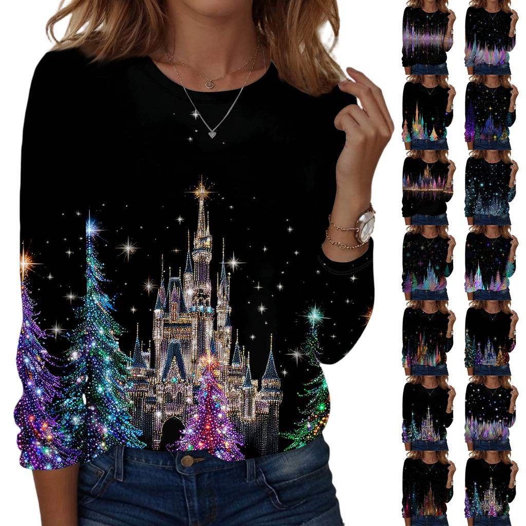 Long Sleeve Shirts For Women Cute Print Graphic Tees Blouses Casual Plus Size Basic Tops Pullover