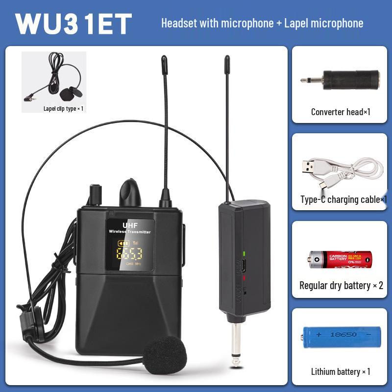 UHF Wireless Lapel Clip Microphone & Headset for Stage Performance and Teacher Amplification