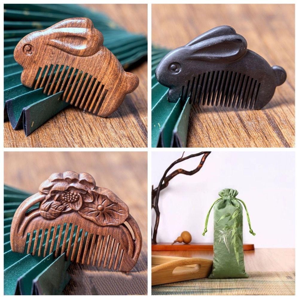 Rabbit Sandalwood Comb Anti Static Wooden Comb Portable Mini Comb Brush  Women
