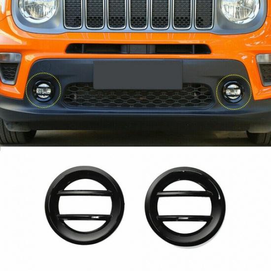 Pair Front Fog Light Lamp Ring Cover Trims Decor Fits Jeep Renegade + Black