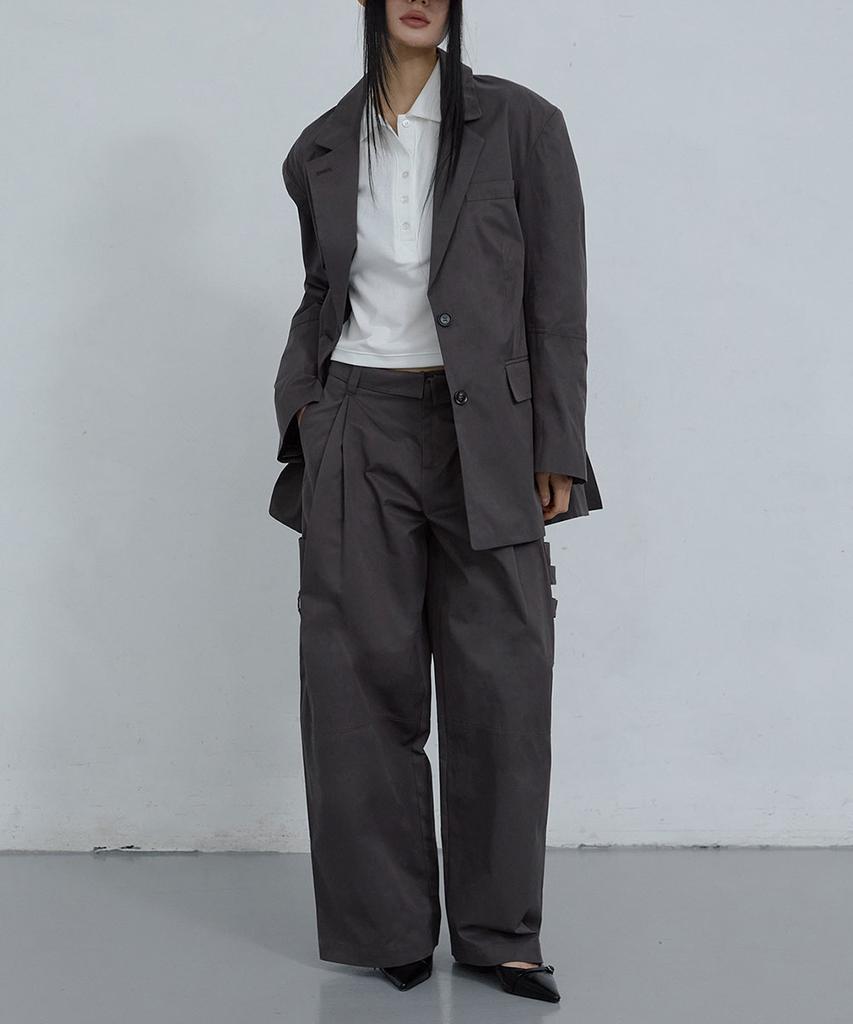 Uusoo Fold-Over Waist Cargo Pants_ Dark Gray