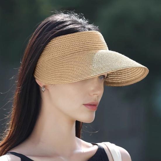 Summer Sun Hat, Large Brim Straw Hat, Hollow Top Foldable Sun Protection Hat for Vacation Daily Wear
