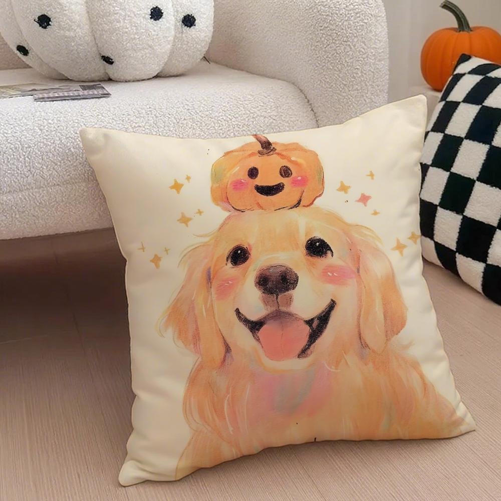 Golden Retriever Cushion Cover Linen Pillow Case Soft Breathable Protective Couch Room Decoration