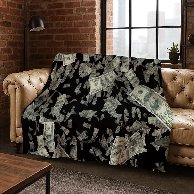 Cartoon Dollar Euro Money Rich Flannel Blanket Soft Warm Throw Blanket for Bedroom Living Room Bed Travel Camping Picnic Gift