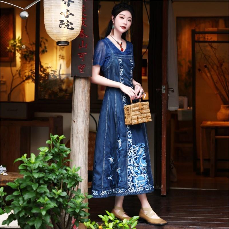 Johnature Žena Jarní Móda Osobnost Vyšívané Šaty Vymyslet Neformální Vintage Bezrukávové Nike Šaty