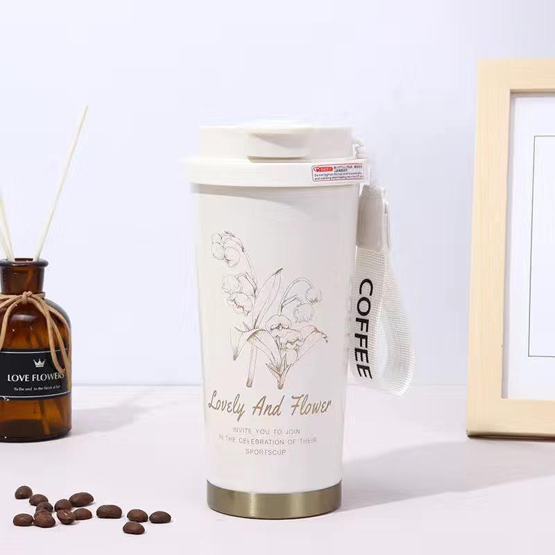Lily of the Valley Double-Wall Thermos Cup with Straw - Student & Car Friendly