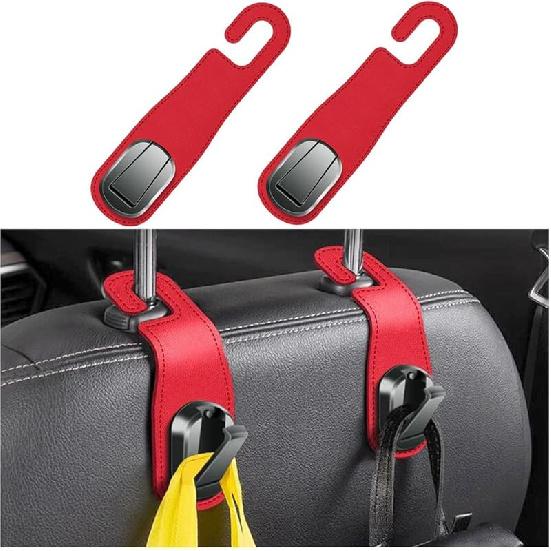 Car Headrest Hooks, 2PCS Leather Vehicle Seat Hangers for Handbag Coat Umbrellas, Multifunctional Automotive Hanging Storage Organizer Accessories,