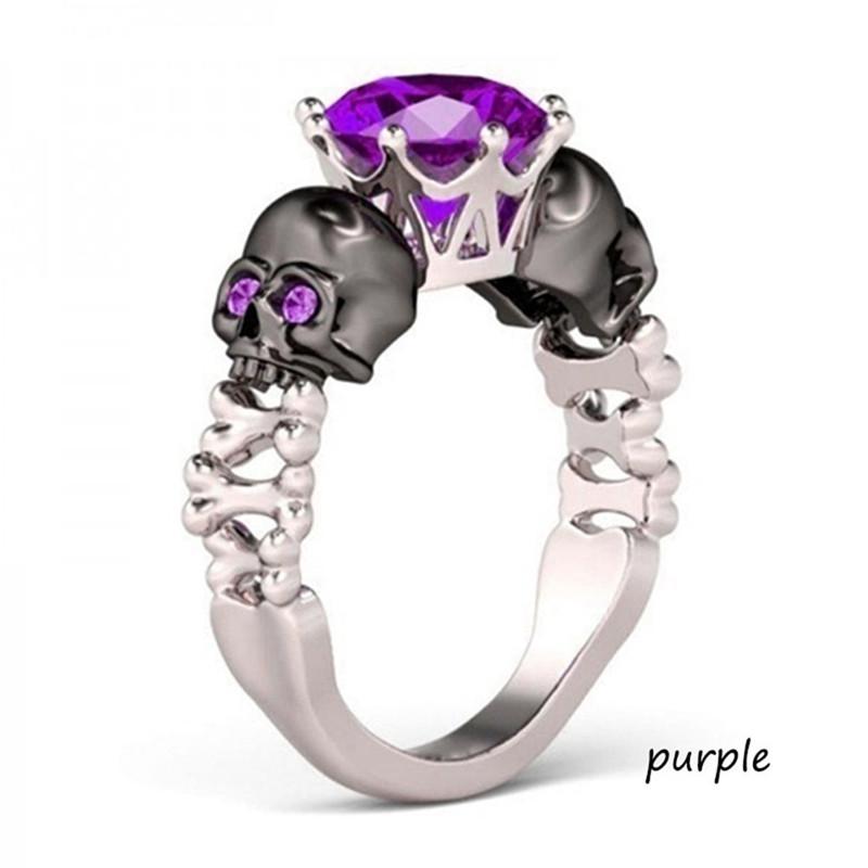 Fashion Retro Color Separation The Skull Head Inlaid Colorful Zircon Platinum Ring