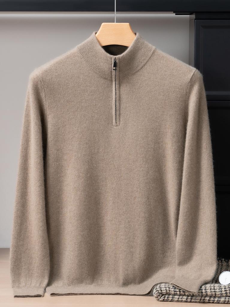 Albas Small Cashmere 100% Cashmere Shirt Half High Zip Sweater Knitted Sweater