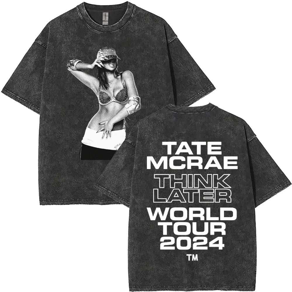 Washed Singer Tate Mcrae Album So Close To What Miss Possessive  World Tour T Shirts Men Women Fashion Oversized Tshirts
