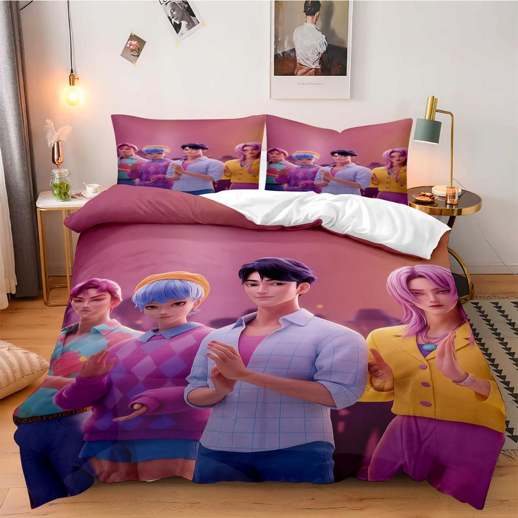 K-Pop Dämonenjäger Bettwäsche-Set für Fan-Kinder Maschinenwaschbar Langlebig King Queen Einzelgröße für K-Pop Mädchen Heim Schlafzimmer Dekor