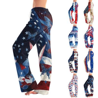 Pantaloni casual drepți imprimați pentru Ziua Independenței Femeilor, Pantaloni de pijama de casă, Pantaloni casual