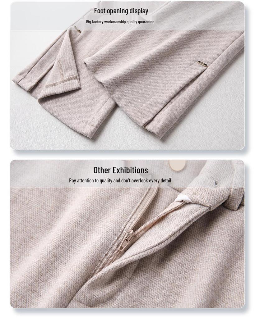 2024 Women's Apricot Flared Wool Pants: High-Waist, Slimming, Casual for Autumn/Winter