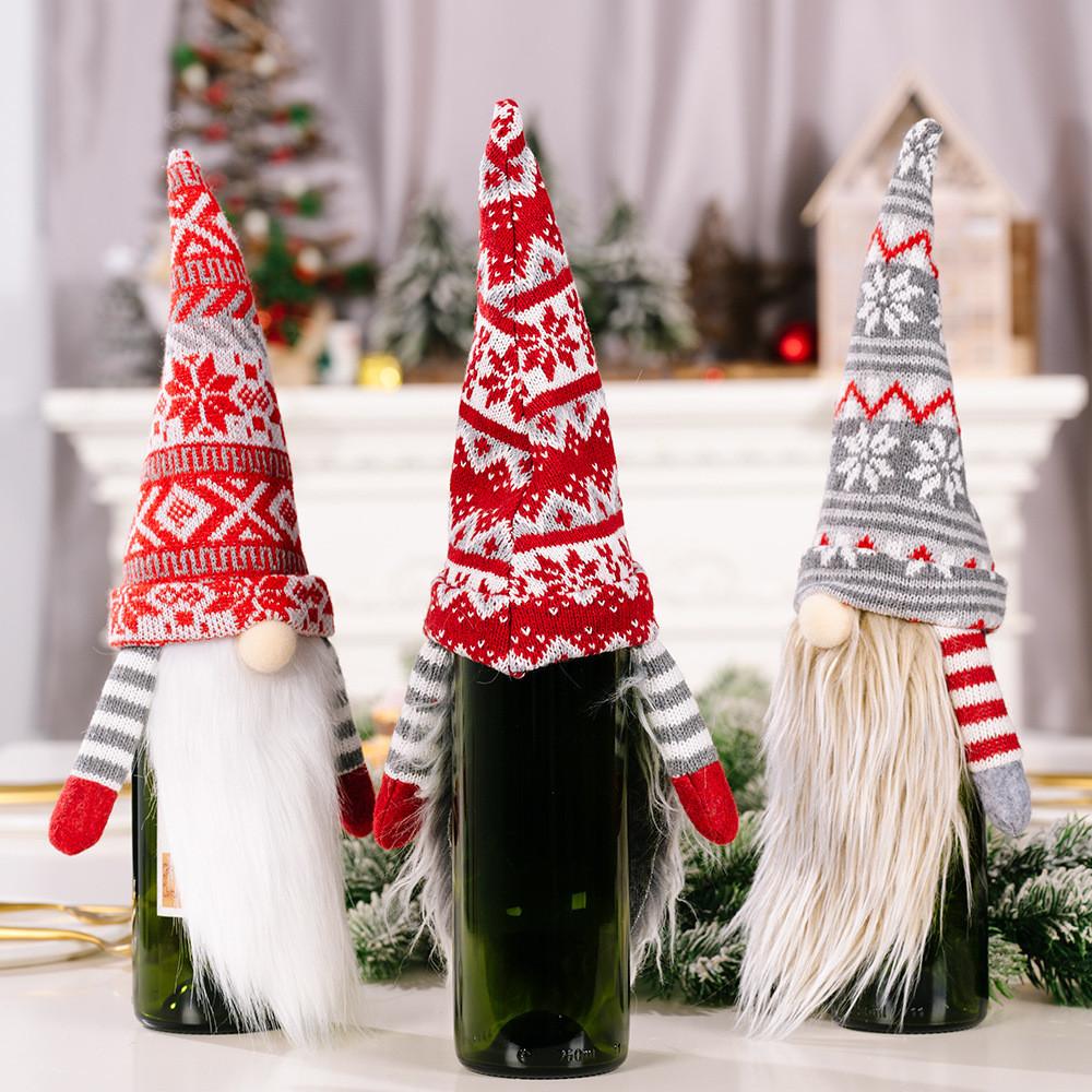 Knit Adorable Wine Bottle Cover Featuring Long Bearded Noface Design For Fun Festive