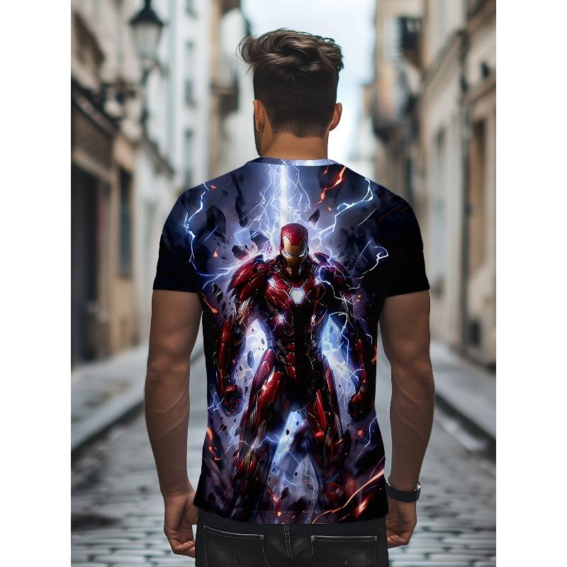 Summer Men's 3D Printed Marvel Avengers League Iron Man T-shirt - Street Round Neck Loose Short Sleeve Adult Sports Shirt