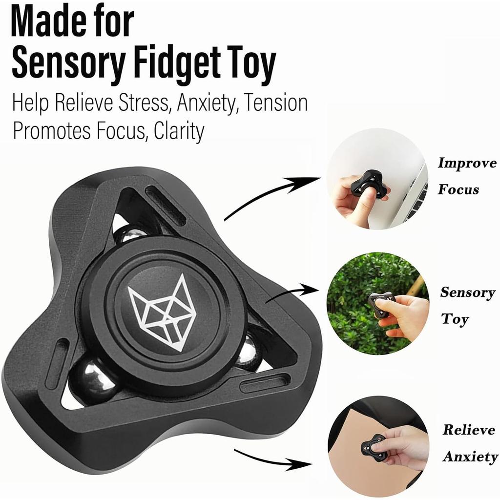 Fox Tri 1.8'' Fidget Spinner with Steel Beads, Luminous Metal Spinners Toy, Premium Bearing 2~4Min, Autism Sensory ADHD Anxiety Focus Meditation