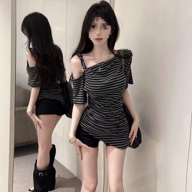 Oversized Striped T Shirt For Women With Asymmetric Splicing Summer Casual Wear