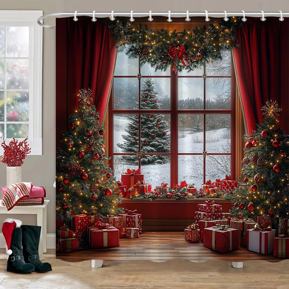Decor de Crăciun Perdea de Duș Scenă de Iarnă cu Zăpadă Brad de Crăciun Cadouri de Crăciun Perdele de Duș din Poliester Decor Baie