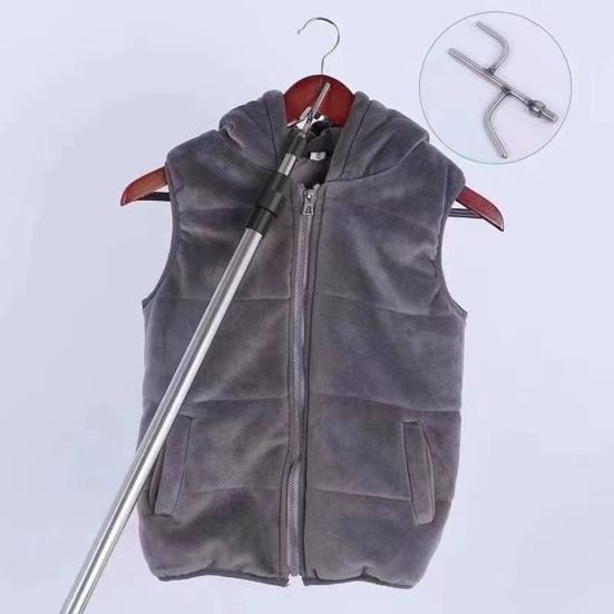 Telescoping Truck Cargo Grabber Pole with 2 Hooks Stainless Steel Pickup Truck Bed Retriever Tool Heavy Duty Telescopic Push Pull Rod