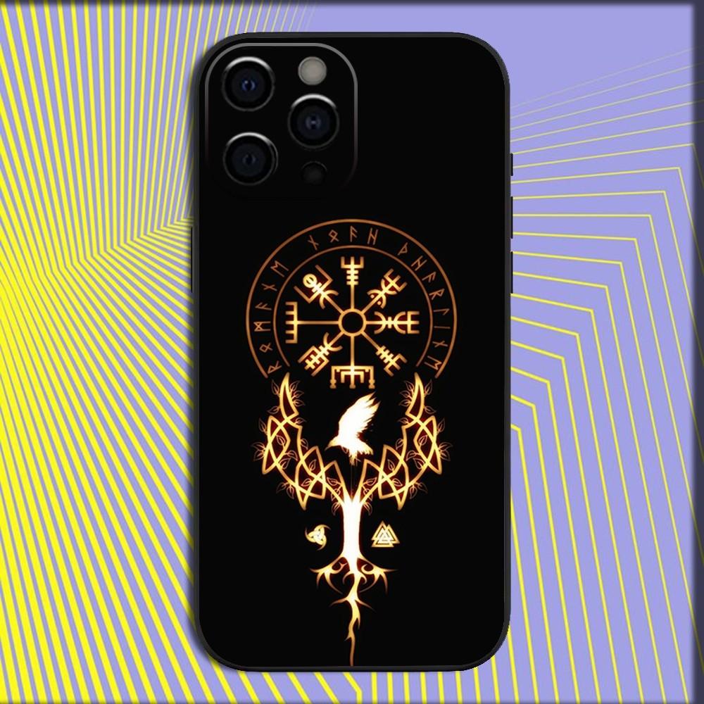 

V-Viking V-Vegvisir Логотип Чохол для телефону Для iPhone 16,15,14,13,12,11,Pro,X,XS,Max,XR,Plus,Mini М який Чорний Чохол iPhone11