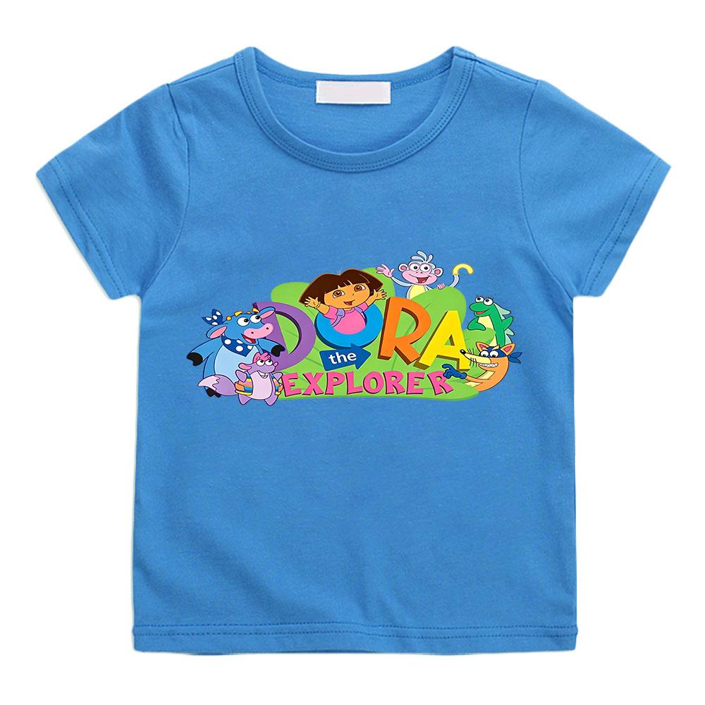 T-shirt per Bambini 100% Cotone con Stampa Cartone Animato Dora, 2-12 Anni, Ragazzi e Ragazze, Moda, Manica Corta, Casual, Estivi, T-shirt Anime, T-shirt Grafica, T-shirt Divertente